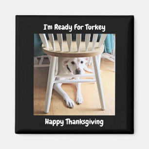 Thanksgiving Day Cute White Dog Under Table Black Magnet