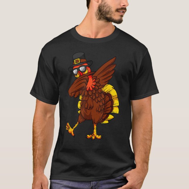 Thanksgiving Day Dabbing Turkey Pilgrim Boys Girls T-Shirt (Front)
