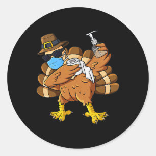Thanksgiving Day Dabbing Turkey Pilgrim Boys Kids Classic Round Sticker