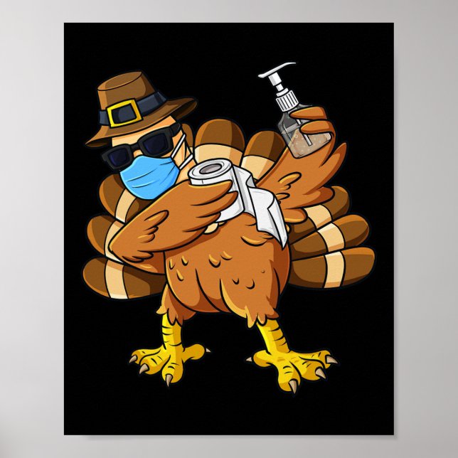 Thanksgiving Day Dabbing Turkey Pilgrim Boys Kids  Poster (Front)