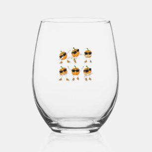 Thanksgiving Day Dancing Pumpkin Boys Girls Kids Stemless Wine Glass