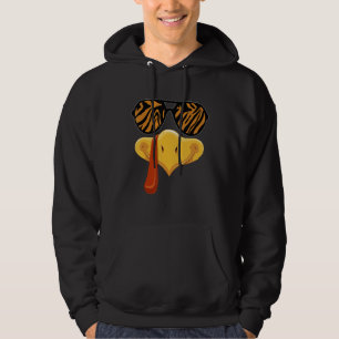 Thanksgiving Day Funny Turkey Face Fun Tiger Sungl Hoodie