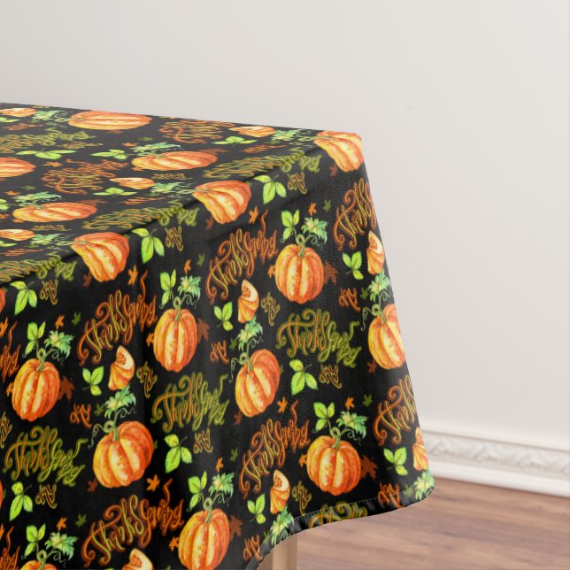 Thanksgiving Day Pumpkin & Leaf  Tablecloth (In Situ)