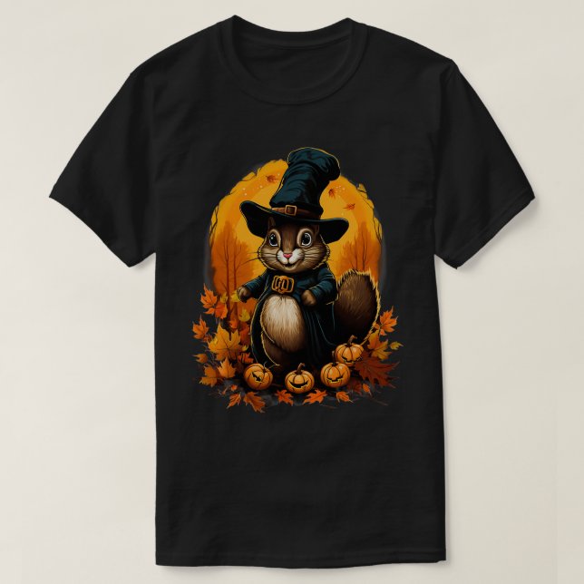 Thanksgiving Day Squirrel Pilgrim Fall Autumn Hall T-Shirt (Design Front)