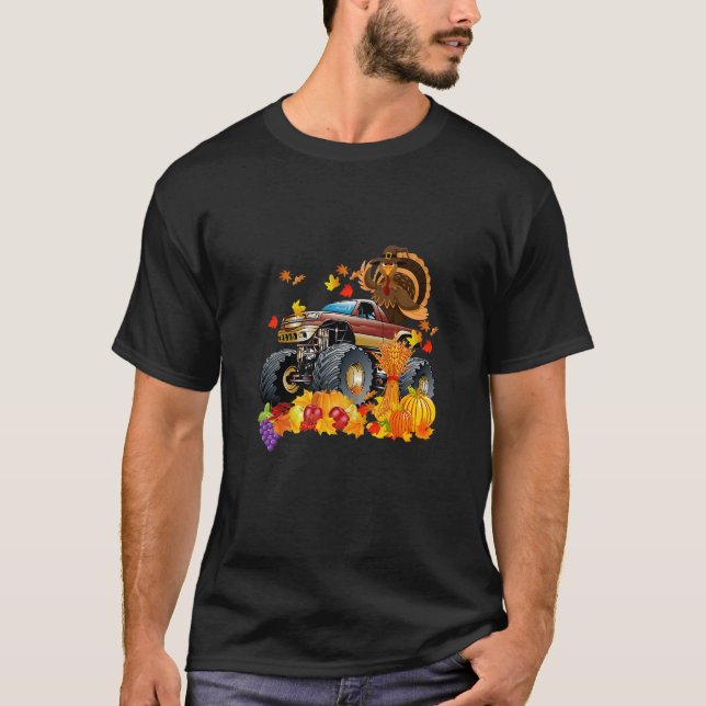Thanksgiving Day Turkey Riding Monster Truck For B T-Shirt (Front)