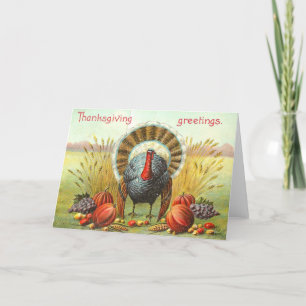 Thanksgiving day turkey with pumpkins holiday card