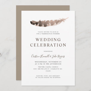 Thanksgiving Day Weekend Wedding Turkey's Feather Invitation