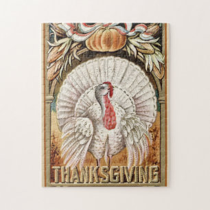Thanksgiving Day White Turkey & Pumpkin Greetings Jigsaw Puzzle