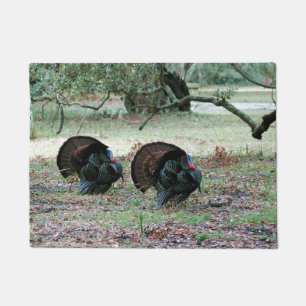Thanksgiving Day Wild Turkeys in an Open Field Doormat