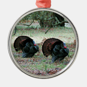 Thanksgiving Day Wild Turkeys in an Open Field Metal Tree Decoration