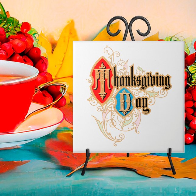  Thanksgiving Day (with Initials T & D on Shields) Ceramic Tile (Creator Uploaded)