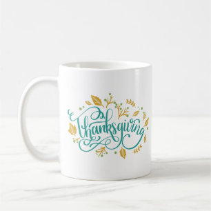 Thanksgiving Decorative Calligraphy Autumn Leaves Coffee Mug