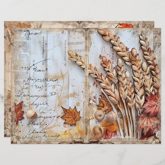 Thanksgiving Decoupage Junk Journal Paper Sheet (Front/Back)