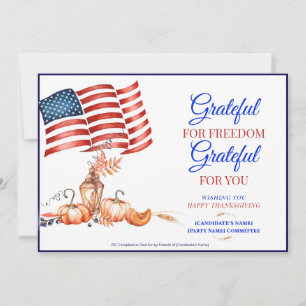 Thanksgiving Democrat Grateful Fundraising QR CODE Holiday Card