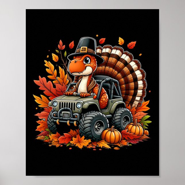 Thanksgiving Design Boys Kids Dinosaur T Rex Fall  Poster (Front)