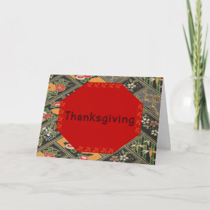 Thanksgiving Design in Red, Gold, Black & Flowers Holiday Card