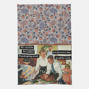 Thanksgiving Dinner Autumn Colours Acorns Plaid Tea Towel