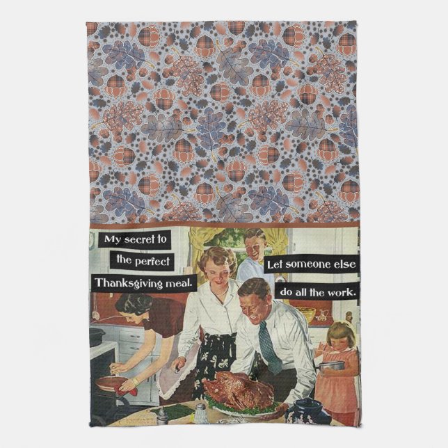 Thanksgiving Dinner Autumn Colours Acorns Plaid Tea Towel (Vertical)