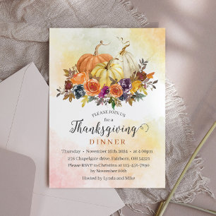 Thanksgiving Dinner, Autumn Fall Flowers Pumpkins Invitation