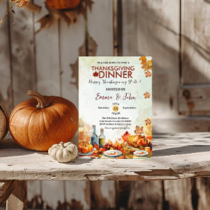 thanksgiving Dinner autumn leaves fall Watercolor Invitation