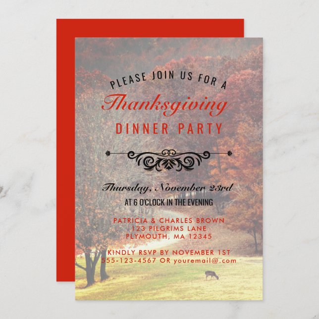 Thanksgiving Dinner Autumn Leaves Rustic Country Invitation (Front/Back)