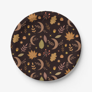Thanksgiving Dinner Autumn Leaves with Boho Moon Paper Plate