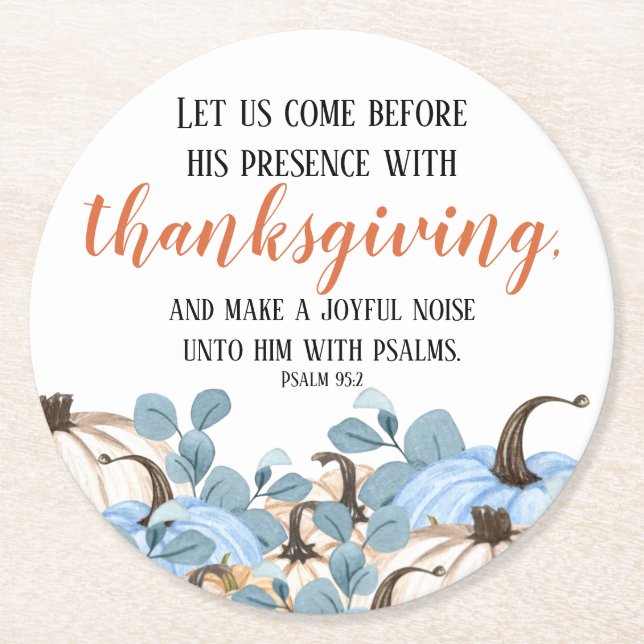 Thanksgiving Dinner Bible Verse Round Paper Coaster (Front)
