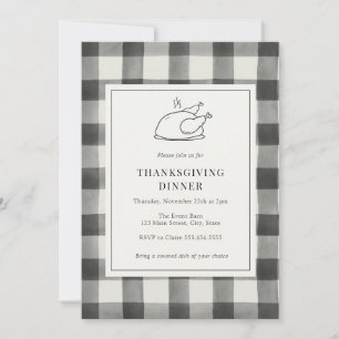 Thanksgiving Dinner Black Buffalo Plaid Invitation