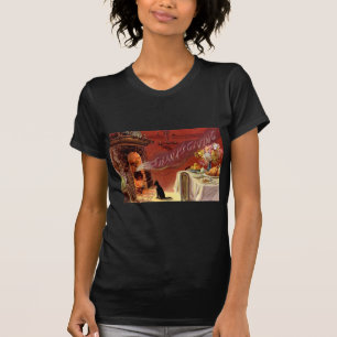 Thanksgiving Dinner Black Cat Fireplace Turkey T-Shirt