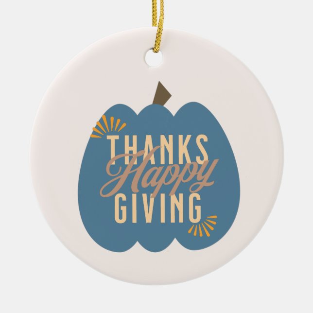 Thanksgiving Dinner Blue Pumpkin  Ceramic Ornament (Front)