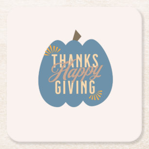 Thanksgiving Dinner Blue Pumpkin Square Paper Coaster