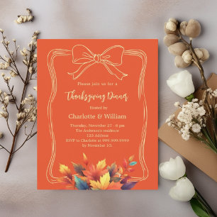 Thanksgiving dinner bow orange leaves invitation