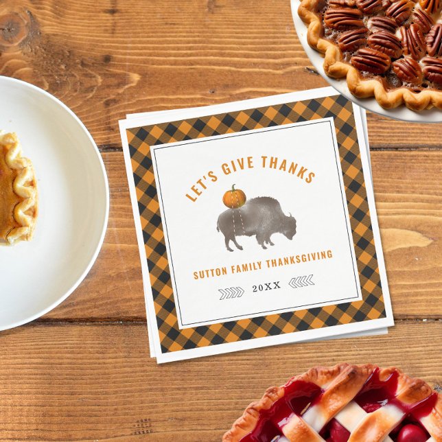 Thanksgiving Dinner Buffalo Bison Pumpkin Plaid Napkin (Creator Uploaded)