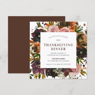 Thanksgiving Dinner Burgundy Red Floral Square Invitation