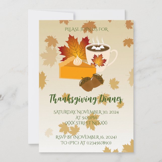 Thanksgiving Dinner Cuisine Pumpkin Pie Hot Choco Invitation (Front)
