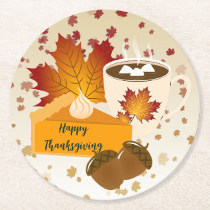Thanksgiving Dinner Cuisine Pumpkin Pie Hot Choco Round Paper Coaster