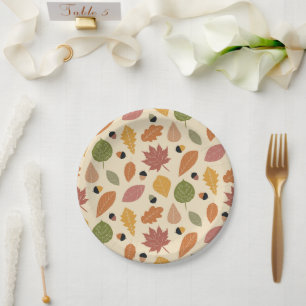 Thanksgiving Dinner Earthy Autumn Leaves Paper Plate