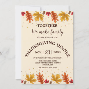 Thanksgiving Dinner Fall Autumn Holiday Invitation