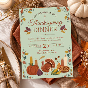 Thanksgiving Dinner Fall Harvest Party Autumn Invitation