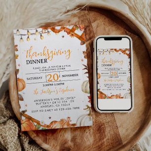 Thanksgiving Dinner  Fall Holiday Family Gathering Invitation