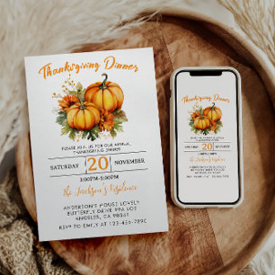 Thanksgiving Dinner  Fall Holiday Family Gathering Invitation