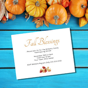 Thanksgiving Dinner Fall Leaves Invitation Postcard