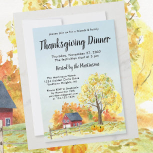 Thanksgiving Dinner Fall Scene Pumpkins Invitation