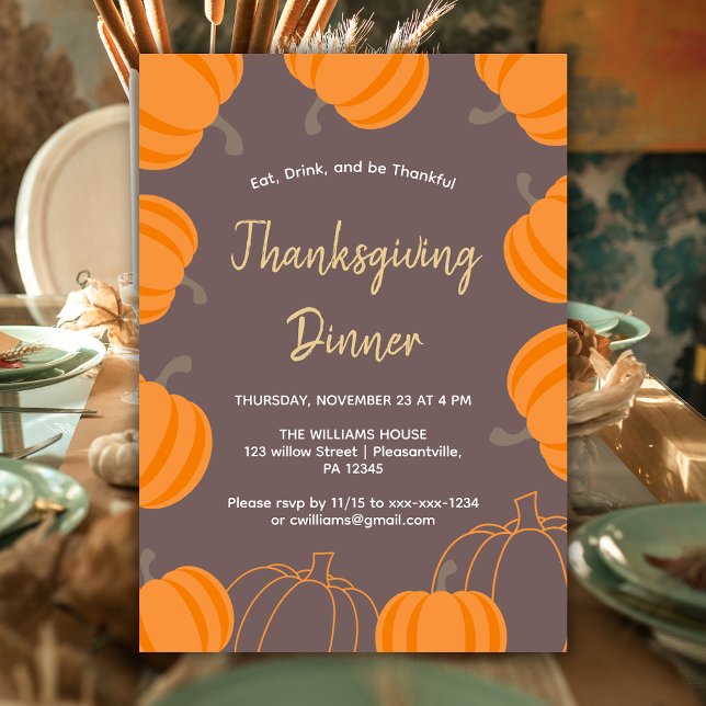 Thanksgiving Dinner Fall Watercolor Pumpkin Invitation (Creator Uploaded)