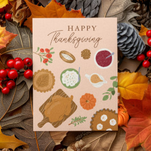 Thanksgiving Dinner Feast Pink Greeting Card
