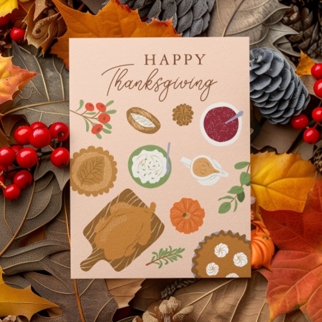 Thanksgiving Dinner Feast Pink Greeting Card (Creator Uploaded)