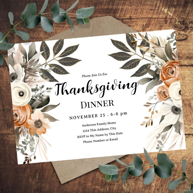 Thanksgiving Dinner Floral Horizontal Invitation (Creator Uploaded)