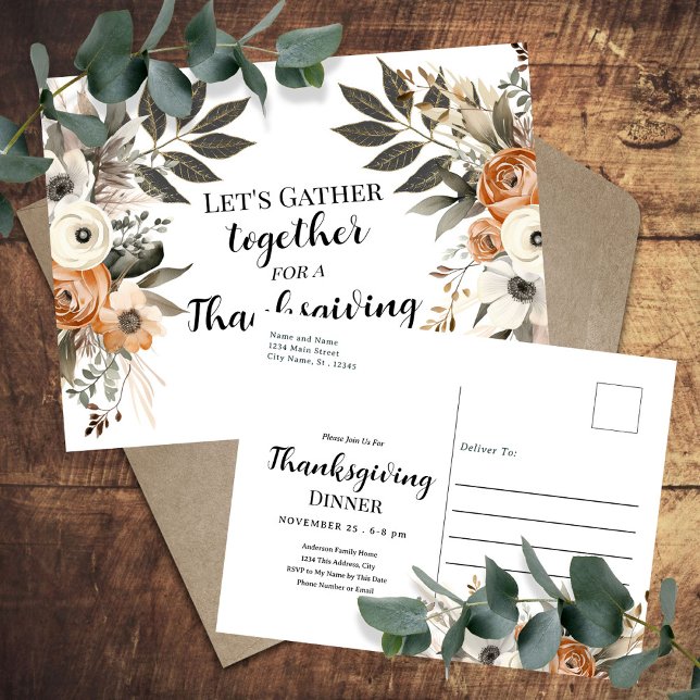 Thanksgiving Dinner Floral Invitation Postcard (Creator Uploaded)
