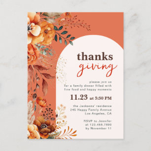 Thanksgiving dinner floral white arch invitation postcard