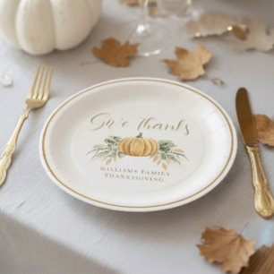 Thanksgiving Dinner Give Thanks Pumpkin  Paper Plate